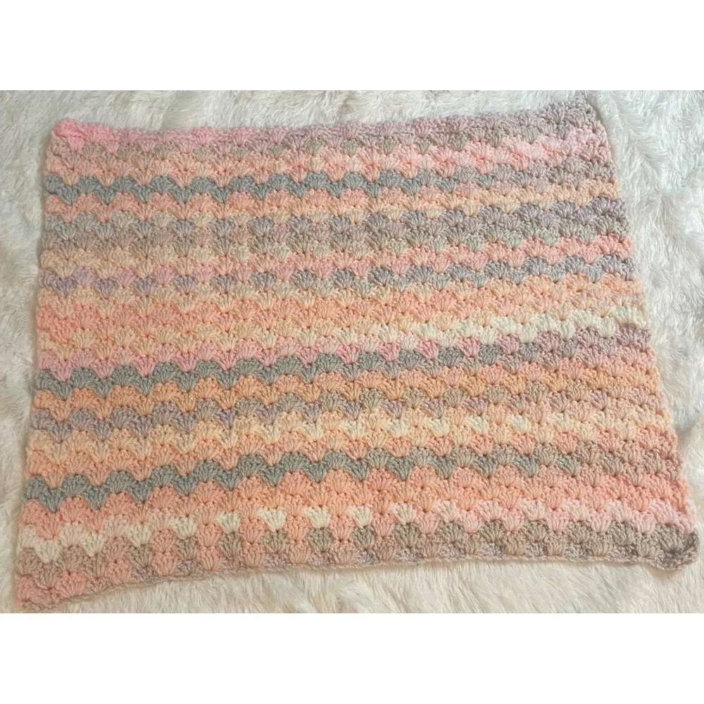 Handmade Crochet Baby Blanket Pastel Colors  Chevron Pattern